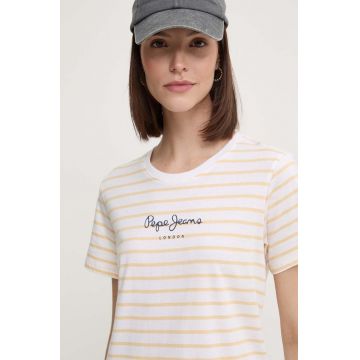 Pepe Jeans tricou din bumbac ELBA femei, culoarea galben, PL505876