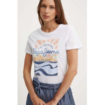 Pepe Jeans tricou din bumbac ESHA femei, culoarea alb, PL505885