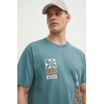 Rip Curl tricou din bumbac barbati, culoarea verde, cu imprimeu