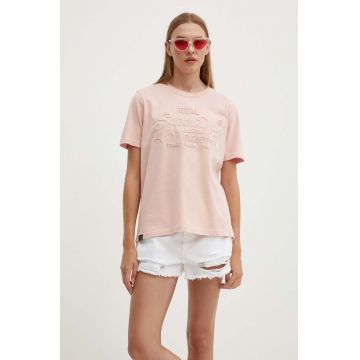 Superdry tricou din bumbac femei, culoarea roz