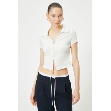 Tricou crop cu fermoar