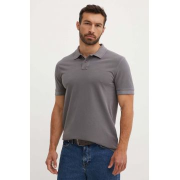 Boss Orange polo de bumbac culoarea gri, neted, 50507813