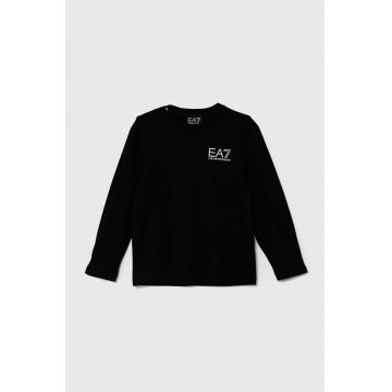 EA7 Emporio Armani longsleeve din bumbac pentru copii culoarea negru, cu imprimeu, 8NBT52 BJ02Z