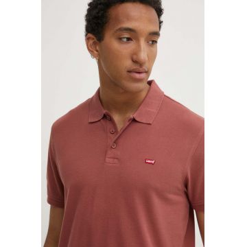 Levi's polo de bumbac culoarea maro, neted