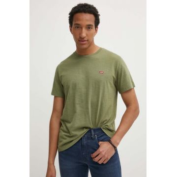 Levi's tricou din bumbac barbati, culoarea verde, neted