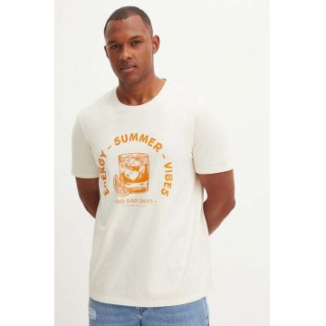 Medicine tricou din bumbac barbati, culoarea bej, cu imprimeu