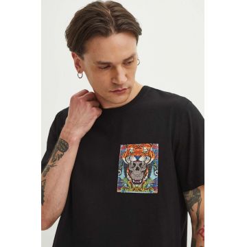 Medicine tricou din bumbac barbati, culoarea negru, cu imprimeu