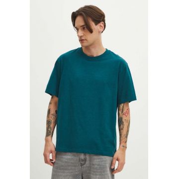 Medicine tricou din bumbac barbati, culoarea turcoaz, neted