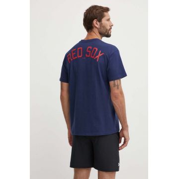 Nike tricou din bumbac Boston Red Sox barbati, culoarea albastru marin, cu imprimeu