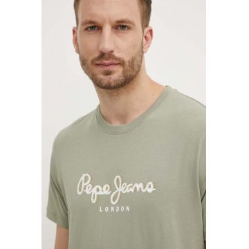 Pepe Jeans tricou din bumbac ABEL barbati, culoarea verde, cu imprimeu, PM509428