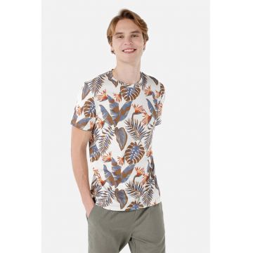 Tricou din bumbac cu model tropical