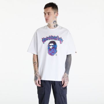 Tricou A BATHING APE Mad Flame Ape Head Relaxed Fit Tee White