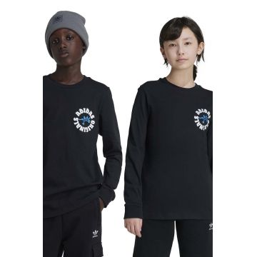 adidas Originals longsleeve din bumbac pentru copii GFX LONGSLEEVE culoarea negru, cu imprimeu, IY5454