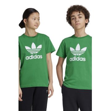 adidas Originals tricou de bumbac pentru copii TREFOIL TEE culoarea verde, cu imprimeu, IY4003