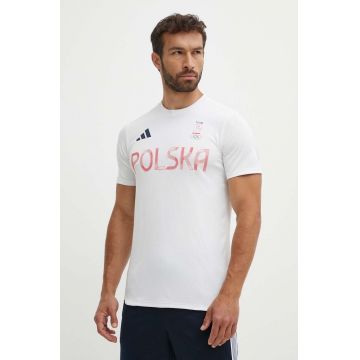 adidas Performance tricou de antrenament HIIT Polska culoarea alb, cu imprimeu, JF6679