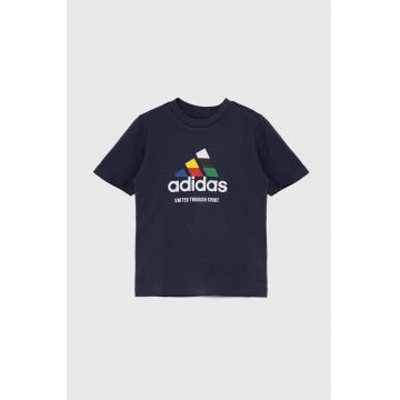 adidas tricou de bumbac pentru copii TIRO NATIONS T culoarea albastru marin, cu imprimeu, IY8128