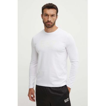 EA7 Emporio Armani longsleeve barbati, culoarea alb, cu imprimeu, PJVQZ.6DPT64