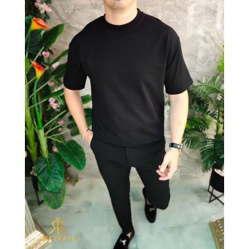 Tricou de bărbați, Negru cu guler rotund- TR1070