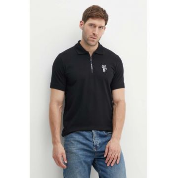 Karl Lagerfeld tricou polo barbati, culoarea negru, cu imprimeu, 543221.745400