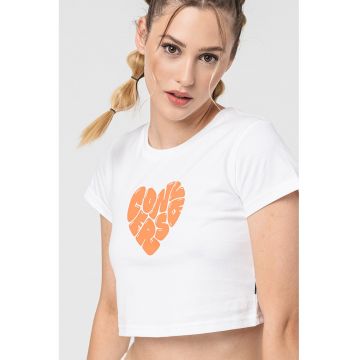 Tricou crop cu imprimeu logo