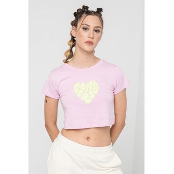 Tricou crop cu imprimeu logo