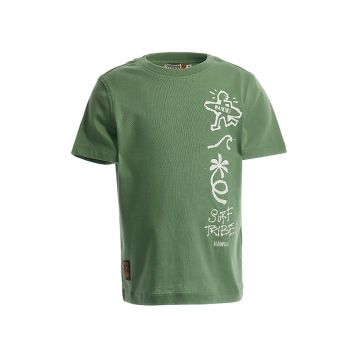 Tricou de bumbac cu decolteu la baza gatului si imprimeu grafic