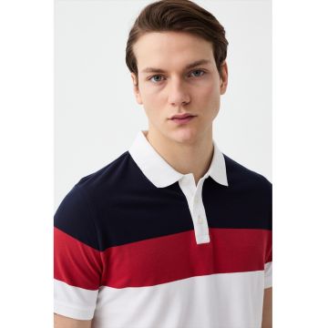 Tricou polo de bumbac cu model colorblock