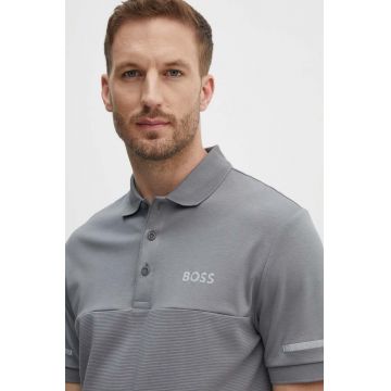 Boss Green tricou polo barbati, culoarea gri, neted, 50505849