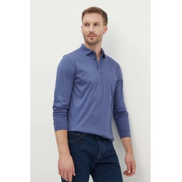 BOSS longsleeve din bumbac culoarea albastru marin, neted, 50468392