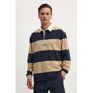 Hugo Blue longsleeve din bumbac culoarea bej, modelator, 50516922