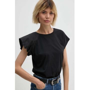 Sisley tricou din bumbac femei, culoarea negru, 33D6L106C