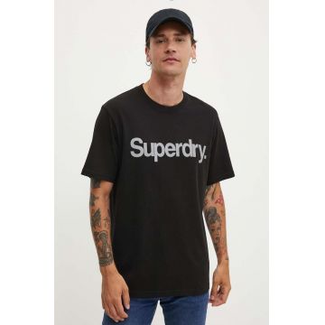 Superdry tricou din bumbac barbati, culoarea negru, cu imprimeu, M1012032A-02A