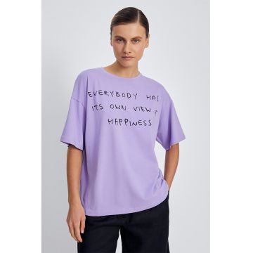 Tricou din amestec de bumbac cu imprimeu text