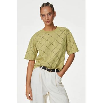 Tricou din amestec de bumbac cu model geometric