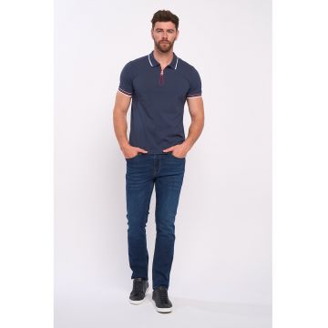 Tricou polo de bumbac cu fenta cu fermoar