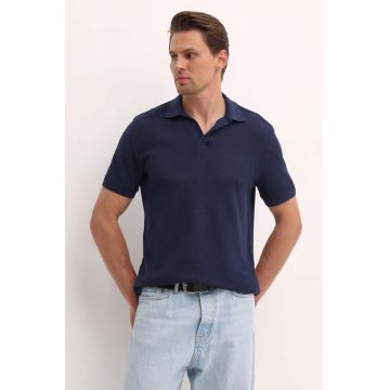 United Colors of Benetton tricou polo barbati, culoarea albastru marin, neted