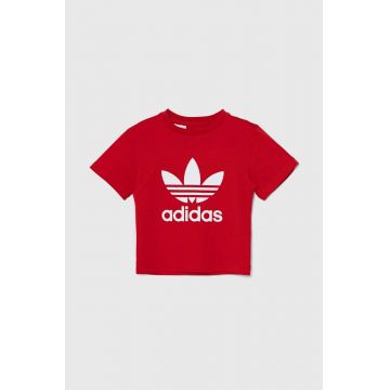 adidas Originals tricou de bumbac pentru copii TREFOIL TEE culoarea rosu, cu imprimeu, IY2387