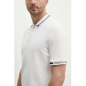 Armani Exchange polo de bumbac culoarea alb, neted