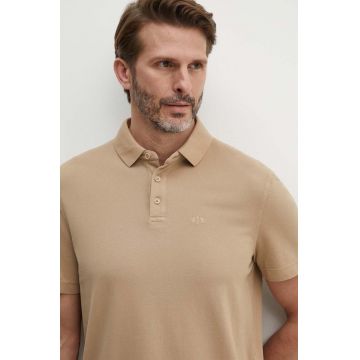 Armani Exchange polo de bumbac culoarea bej, neted, 3DZFAB ZJXUZ