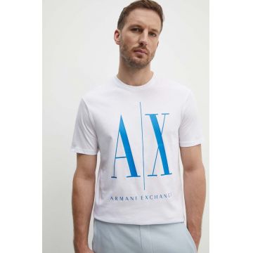 Armani Exchange tricou din bumbac culoarea alb, cu imprimeu