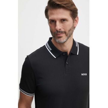 Boss Green tricou polo barbati, culoarea negru, cu imprimeu