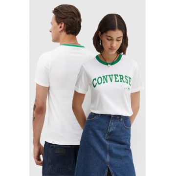 Converse tricou din bumbac culoarea bej, cu imprimeu, 10026365-A01