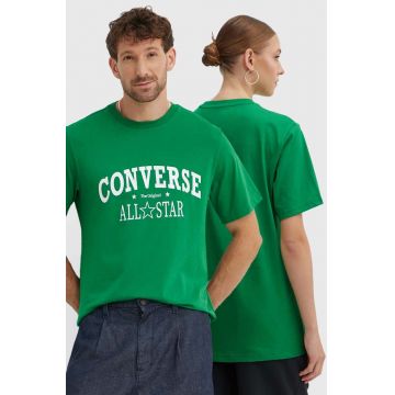 Converse tricou din bumbac culoarea verde, cu imprimeu, 10026458-A01