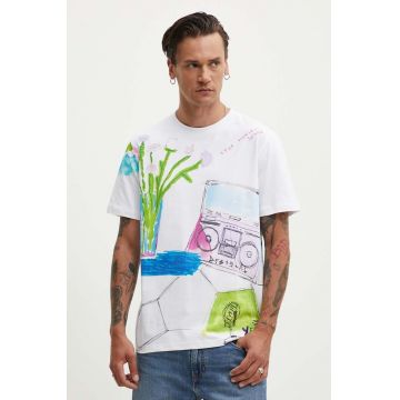 Desigual tricou din bumbac ARLO barbati, culoarea alb, modelator, 24WMTK07