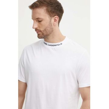 Karl Lagerfeld tricou din bumbac barbati, culoarea alb, neted, 542224.755159