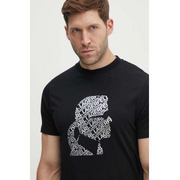 Karl Lagerfeld tricou din bumbac barbati, culoarea negru, cu imprimeu, 542224.755082