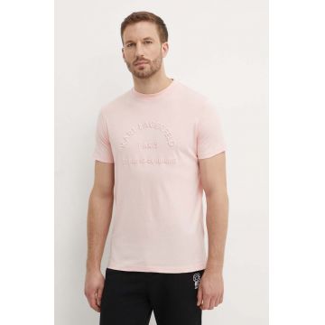 Karl Lagerfeld tricou din bumbac barbati, culoarea roz, cu imprimeu, 542224.755081