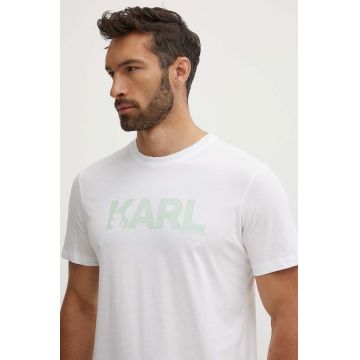 Karl Lagerfeld tricou din bumbac culoarea alb, cu imprimeu