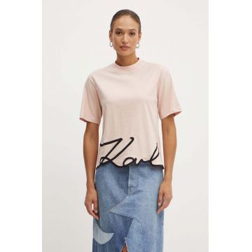 Karl Lagerfeld tricou din bumbac culoarea roz