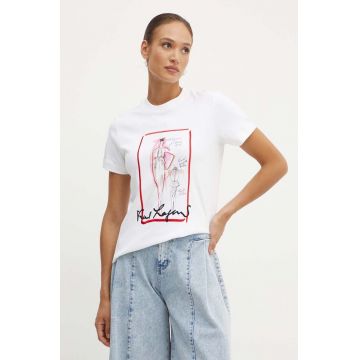 Karl Lagerfeld tricou din bumbac femei, culoarea bej, 245W1713